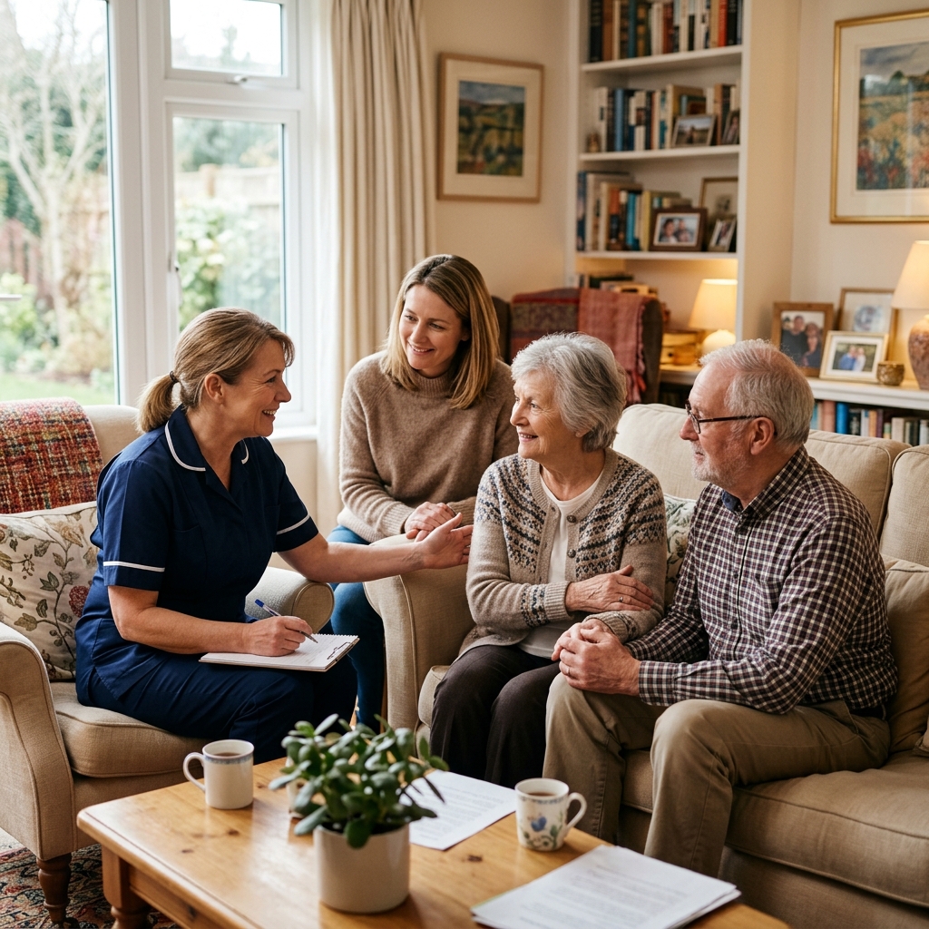 Caregiver discussing with family