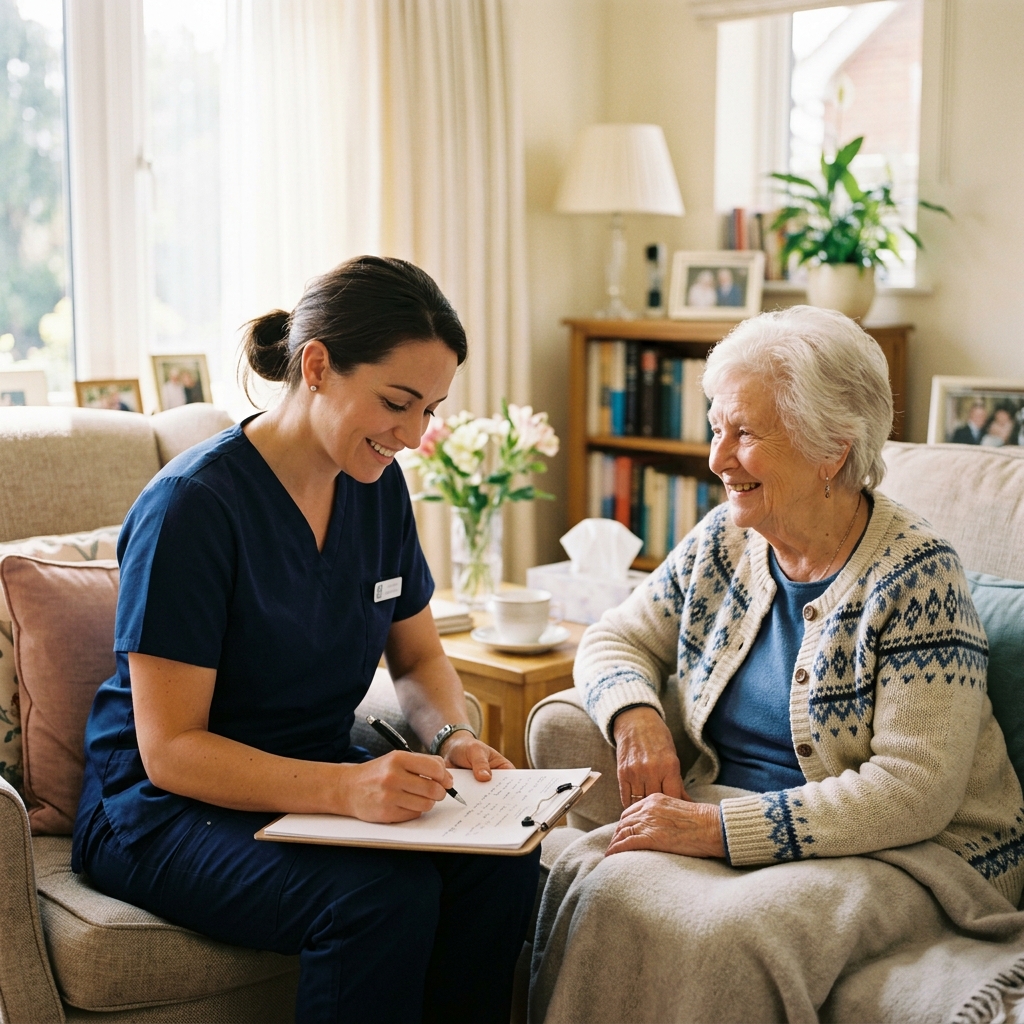 Professionnelle du médico-social avec une personne âgée